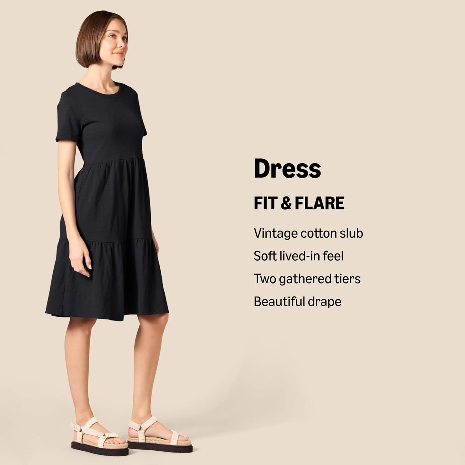 Thumbnail 1 de Amazon Essentials Damen Kurzärmliges, gestuftes Kleid mit Rundhalsausschnitt – Alltagskomfort aus 100% Baumwolle