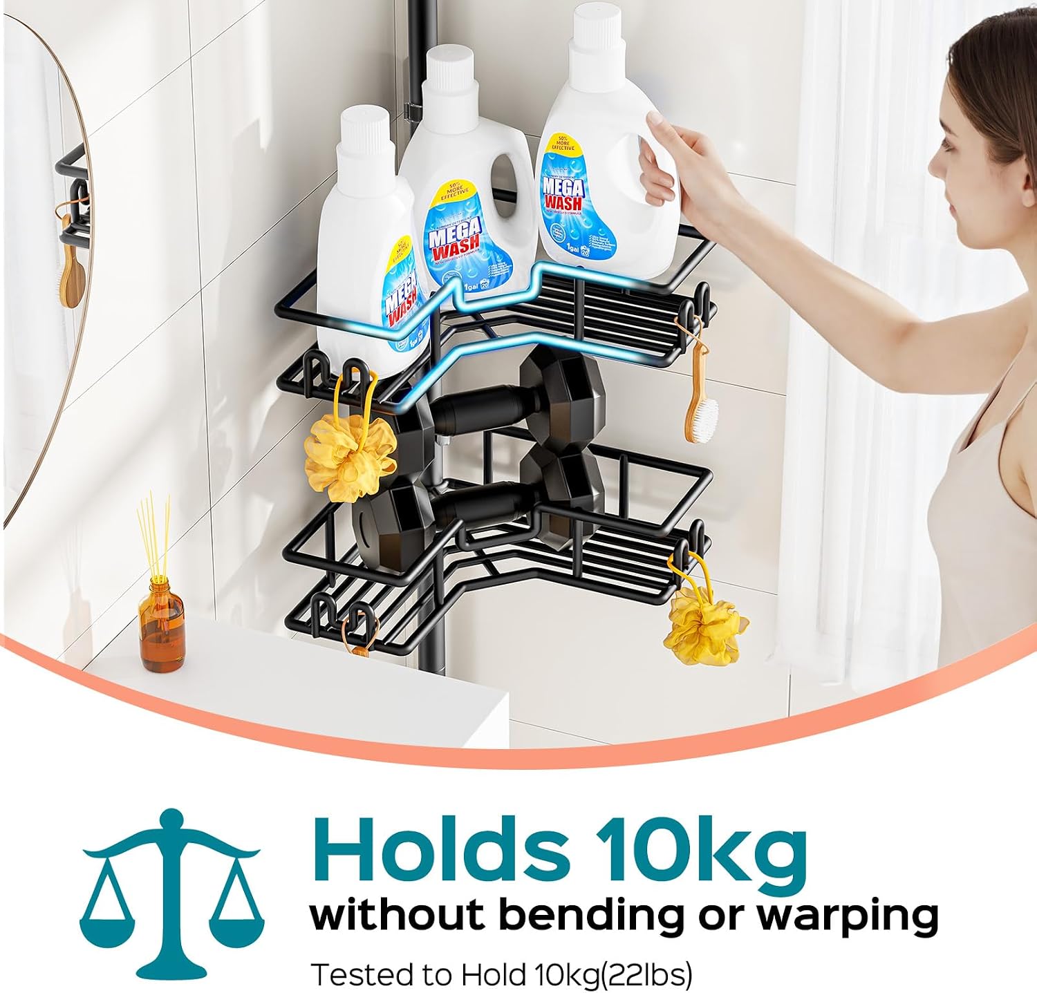 Detalle de HAMITOR Shower Caddy Corner: 4-Tier No-Drill Rustproof Corner Shower Organizer
