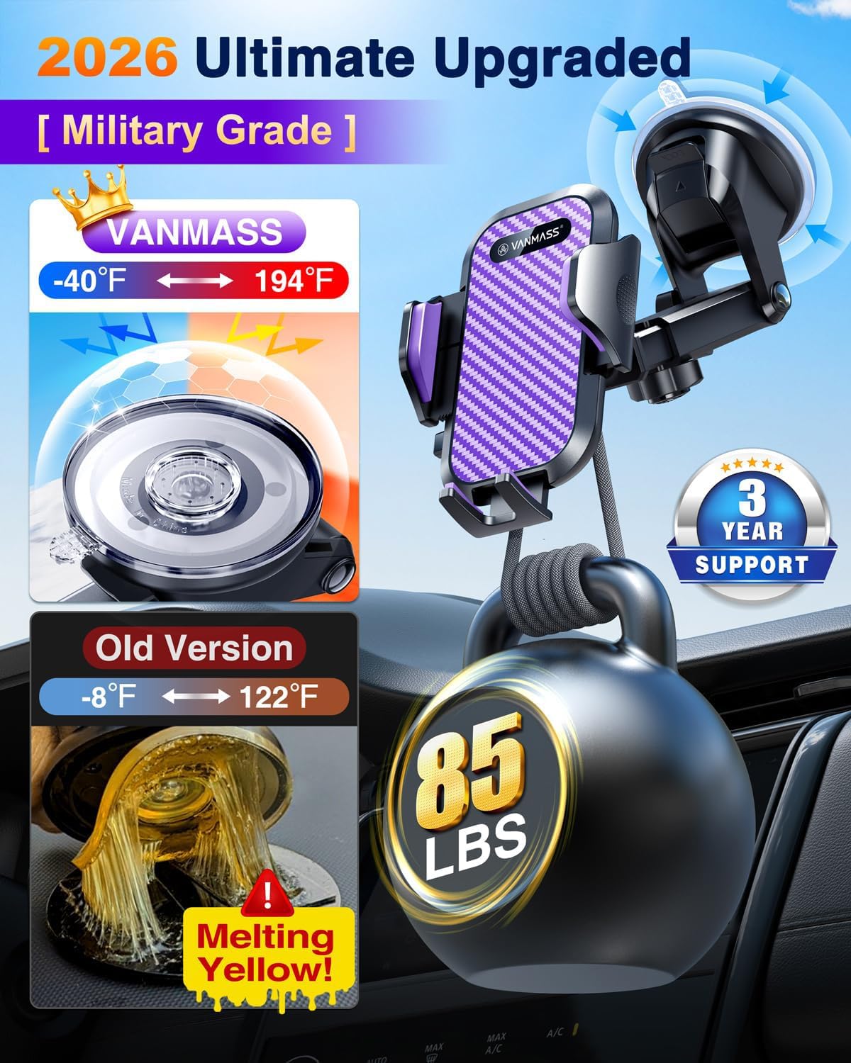 Thumbnail 2 de VANMASS 2026 Ultimate Car Phone Holder: Military-Grade, 69mm Suction, 360° Reach