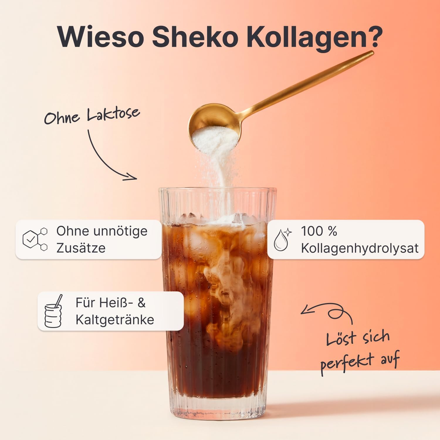 Detalle de SHEKO Kollagen Pulver 450g – Hochdosiertes Hydrolysat aus Typ 1, 2 und 3