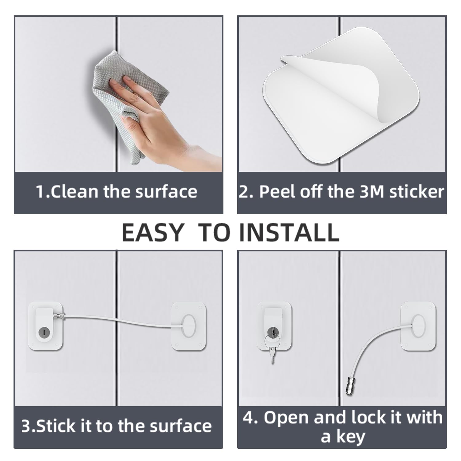 Detalle 1 de RORMGO Refrigerator Lock, 2-Pack with Key, Silicone Wire Protection, White