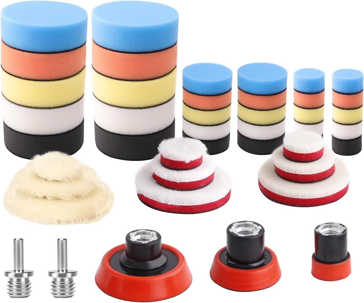 Detalle de ZFE Car Foam Drill Polishing Pad Kit (44-Piece Mixed Set with 5/8-11 Backing Pad & Adapters)