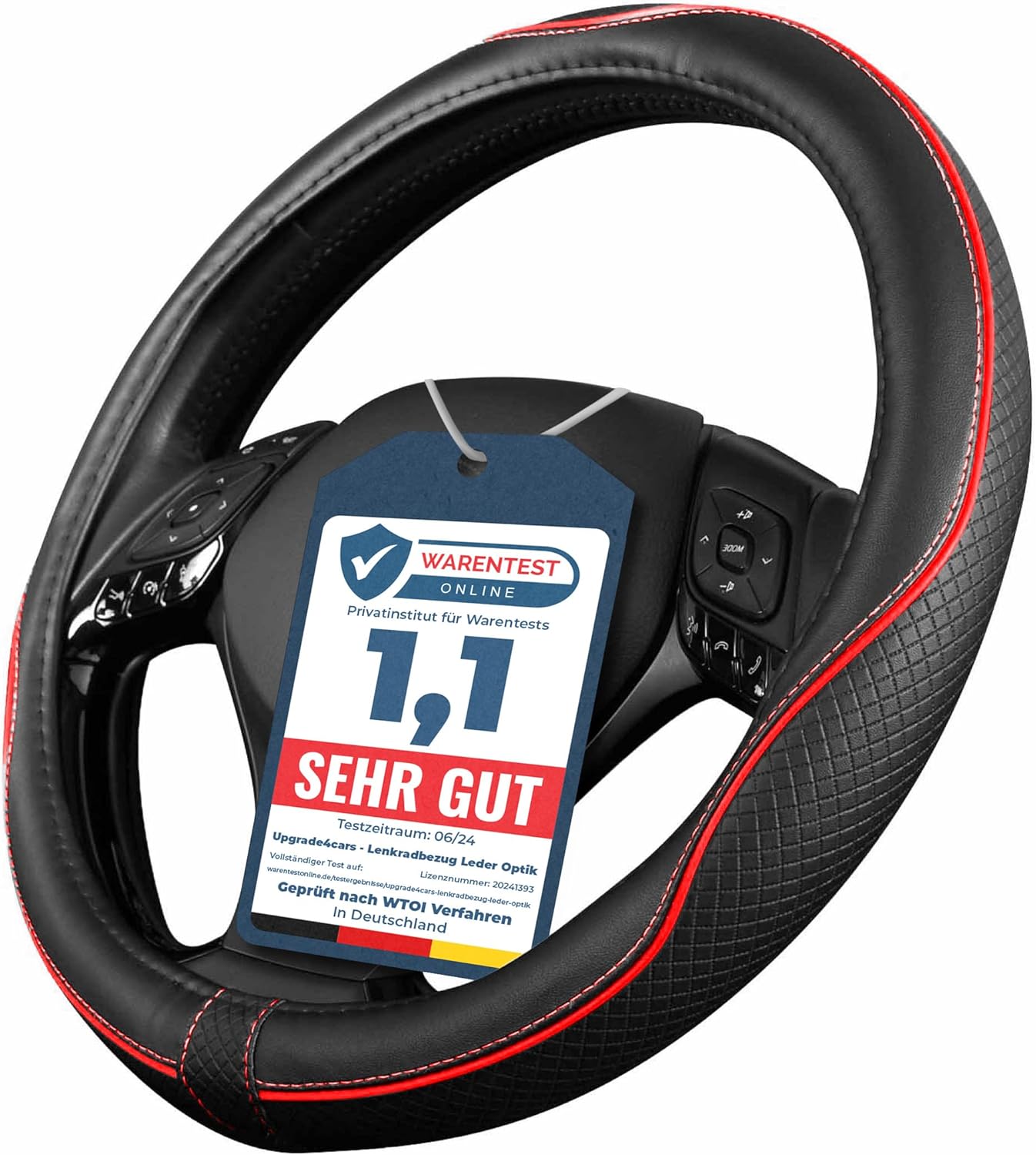 Detalle de Upgrade4cars Lenkradbezug Rot Schwarz Leder-Optik