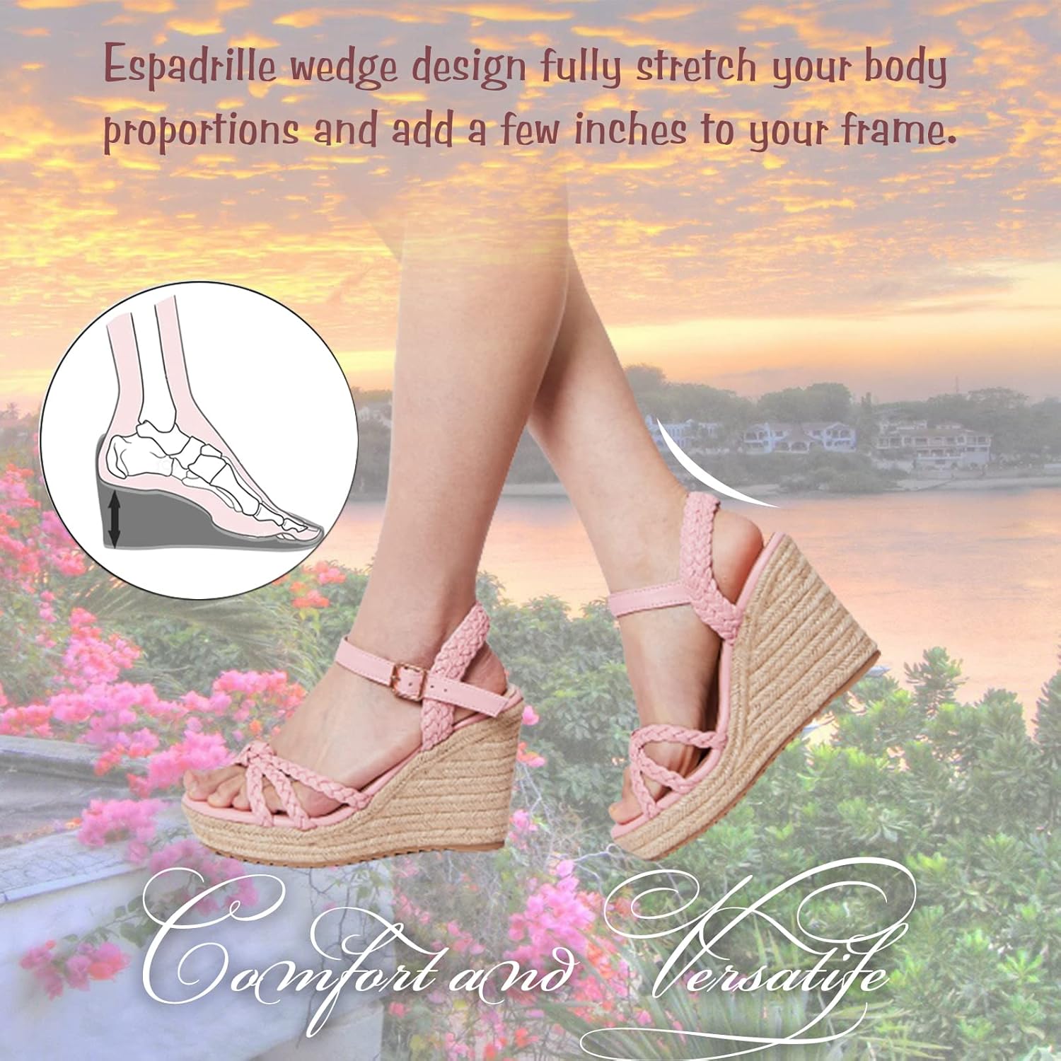 Thumbnail 4 de Mikarka Espadrille Wedge Sandals for Women – Braided Knot Ankle Strap, Open Toe