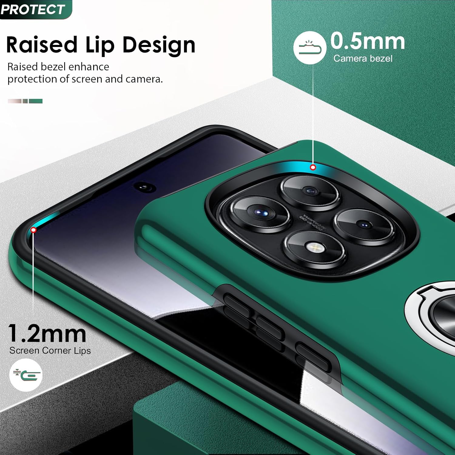Detalle de Coque LeYi pour Xiaomi Redmi Note 14 Pro 5G / 4G et Note 14 Pro Plus 5G — TPU/PC, anneau invisible