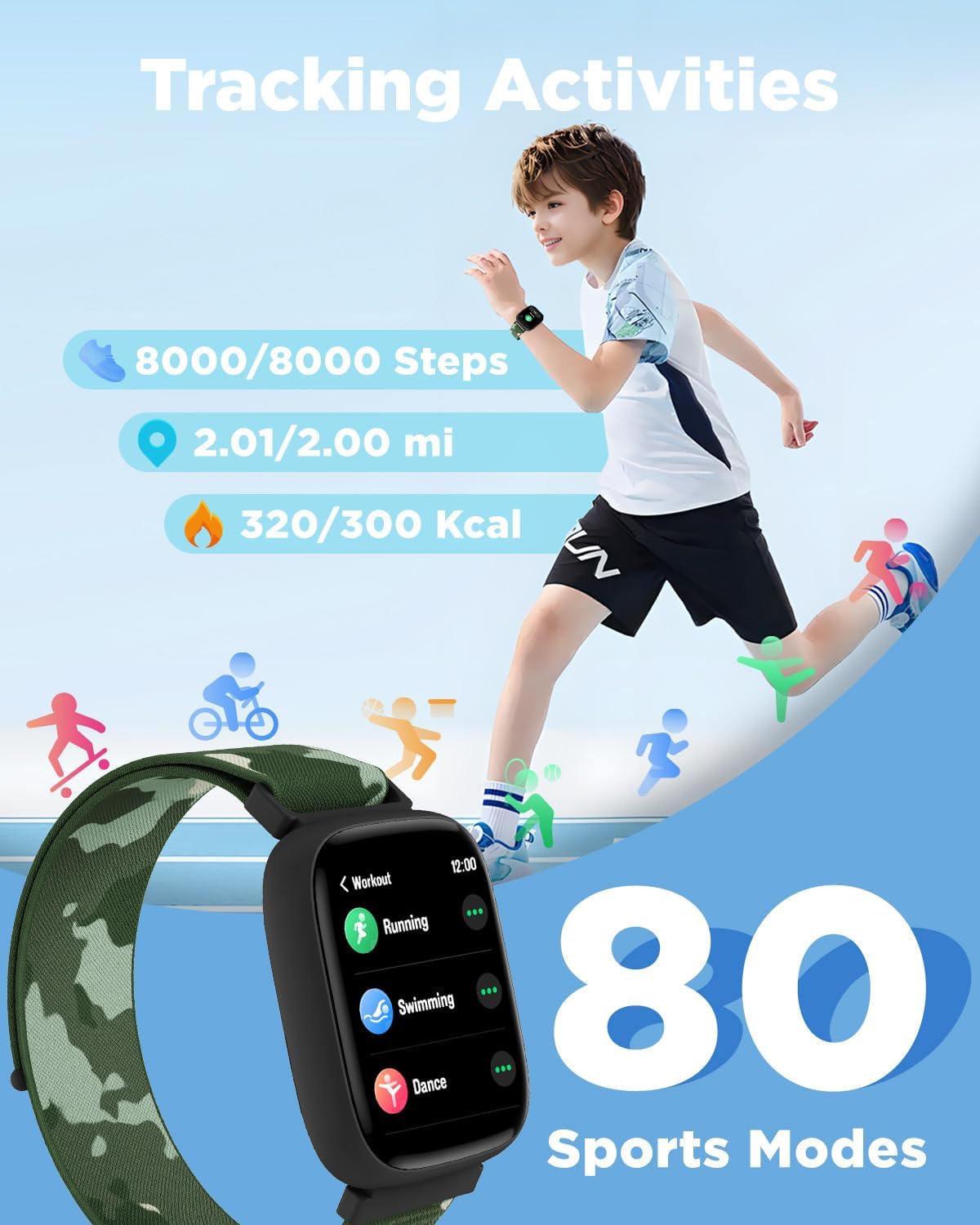 Detalle de BIGGERFIVE Kids Smart Watch 1.8" fitness watch