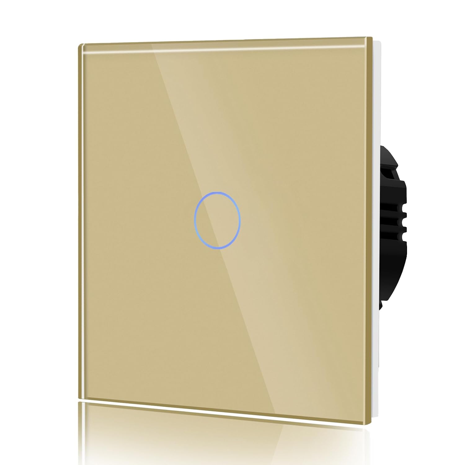 Detalle de BSEED Touch-Lichtschalter aus Glas (Unterputz, 1-fach, 1-Wechsel) mit LED-Hinterlicht – ohne WLAN, Gold