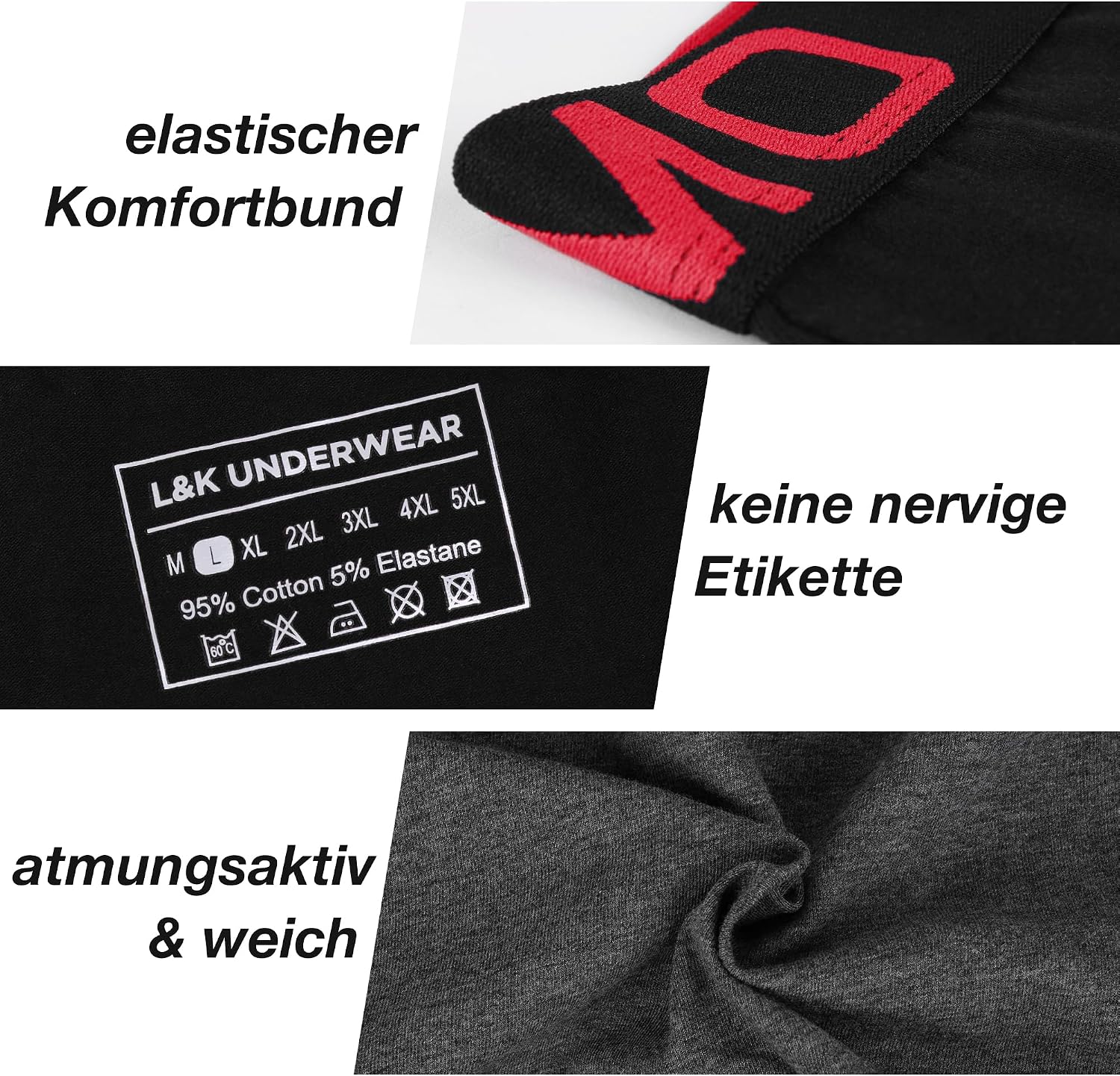 Detalle de L&K 8/12er Pack Herren Retroshorts Boxershorts aus Baumwolle (M–5XL), Vorteilspack ohne kratzenden Zettel 1119