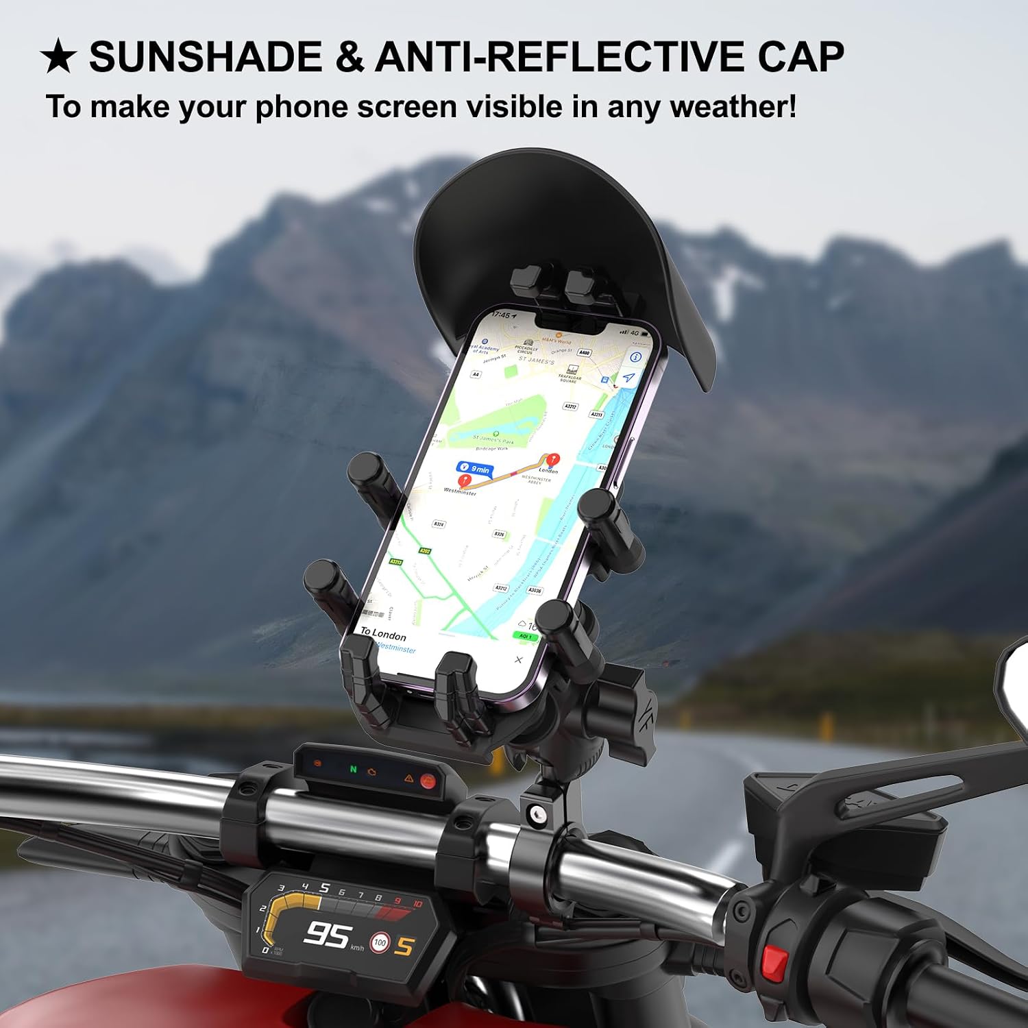 Detalle 1 de iMESTOU Motorrad-Telefonhalterung Anti-Vibration, für 12–32 mm Lenker 5,4"–7,0"