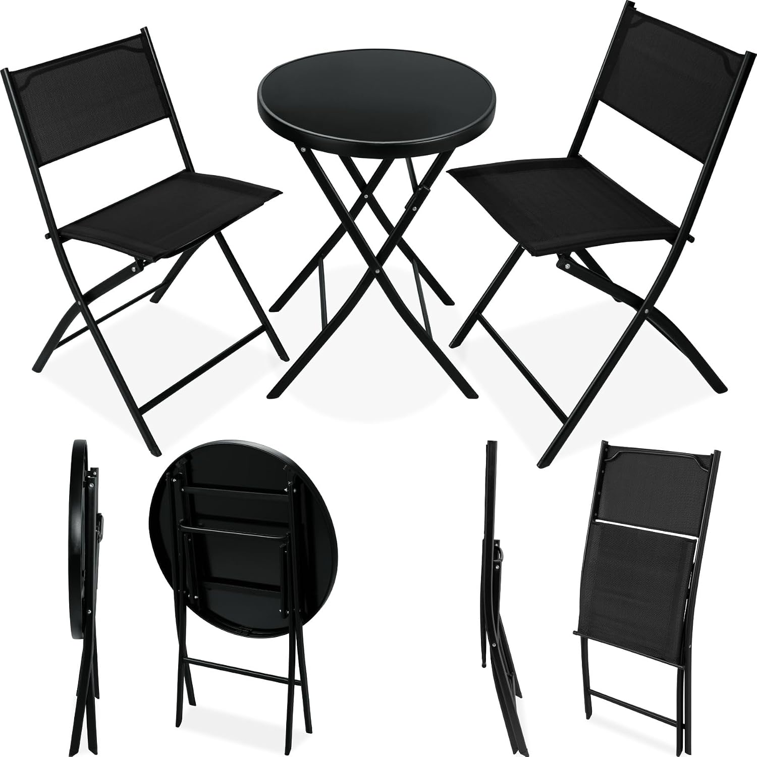 Detalle de tectake 402936-3 bistroset med glasbord och två hopfällbara stolar