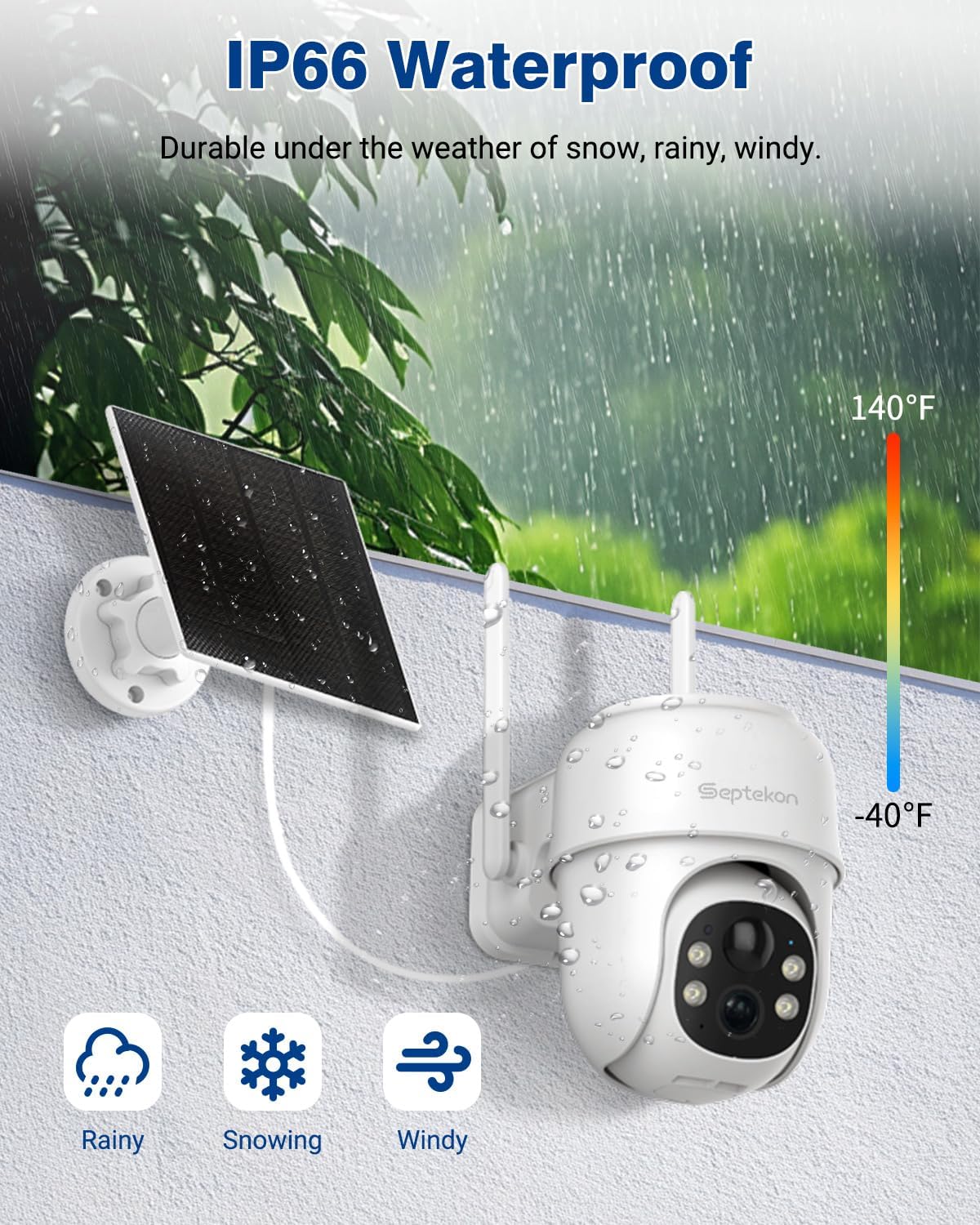 Thumbnail 3 de Septekon 2K Solar Security Cameras Wireless Outdoor with 360° PTZ, Battery-Powered, IP66, 2.4G WiFi