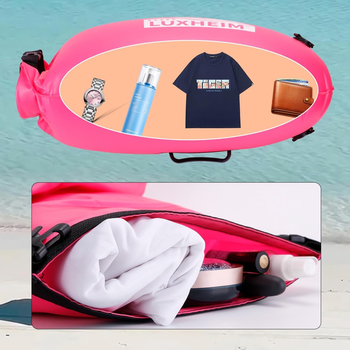 Thumbnail 5 de LUXHEIM 28L Schwimmboje Trockensack mit Doppelairbag – Open Water Sicherheit mit Dry Pocket
