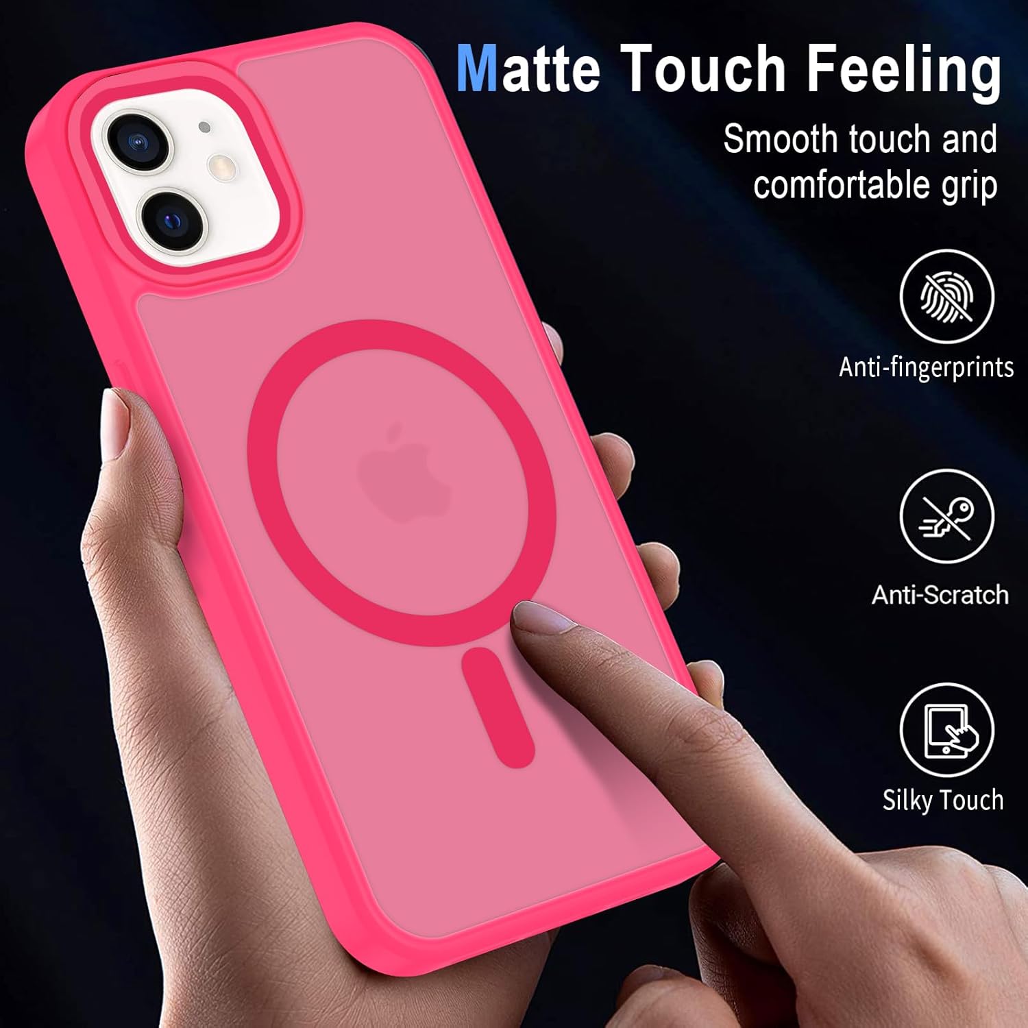Detalle de XTCASE Coque magnétique pour iPhone 12/12 Pro — dos translucide rose rouge, protection renforcée et compatibilité MagSafe
