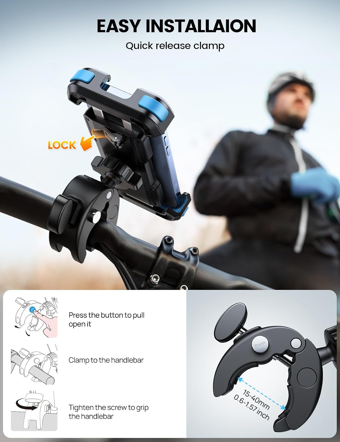 Thumbnail 3 de Lamicall Motorcycle Phone Holder Bike with Quick Release Clamp (BP07) – Blue