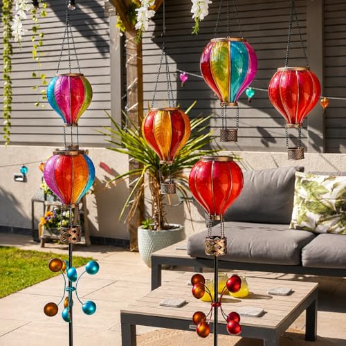 Thumbnail 6 de Festive Lights 45cm Solar Hot Air Balloon Lantern – Rainbow Stain Outdoor Hanging LED Garden Light