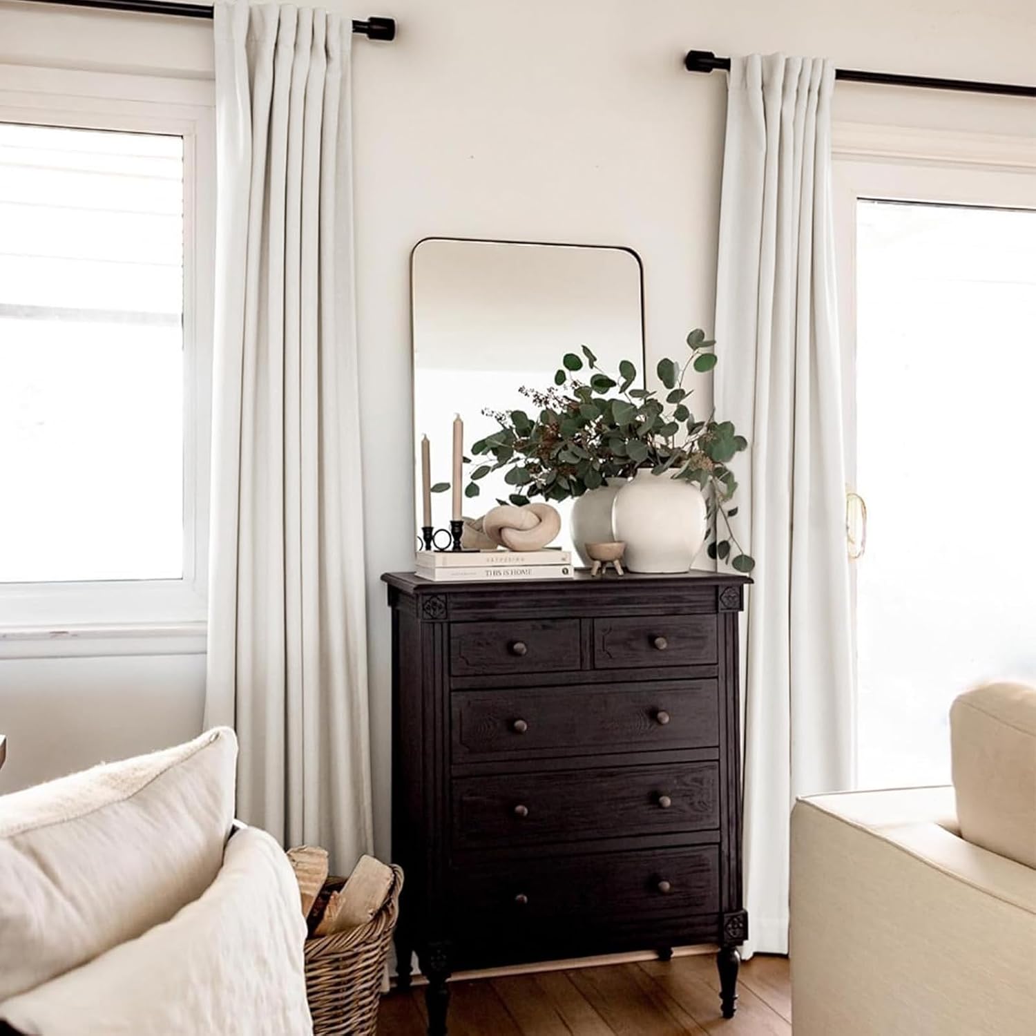 Detalle 2 de INOVADAY 100% Blackout Curtains — 50x84 Inches, 2 Panels, Beige Linen Look with 3 Hanging Options