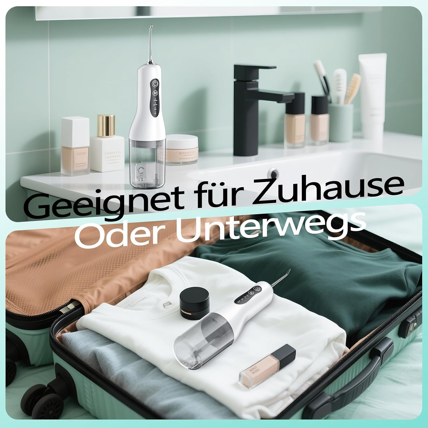 Detalle 2 de OasiSmile Munddusche Kabellos Elektrisch – Testsieger 2026 mit 4 Modi, 5 Düsen & 40 Tage Akku