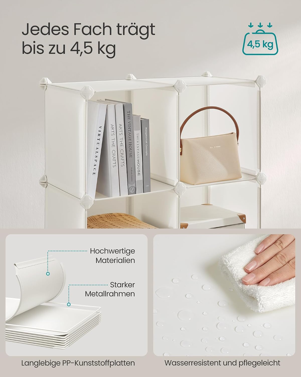 Thumbnail 3 de SONGMICS Regalsystem LPC443W01 – Schuhregal aus Kunststoff, Set aus 16 Würfeln mit Türen, cremeweiß