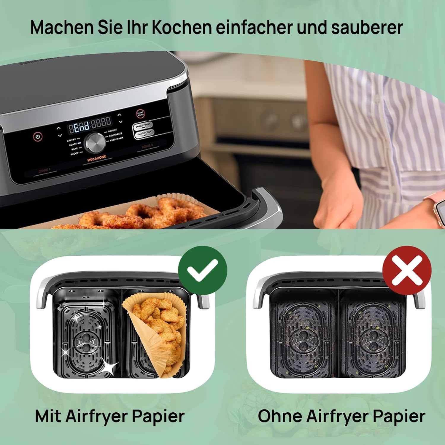 Thumbnail 3 de Cecanndila 170er Pack Backpapier für Airfryer – kompatibel mit Ninja AF500EU, Cosori Dual Blaze Twinfry 10L und Cecotec 9000