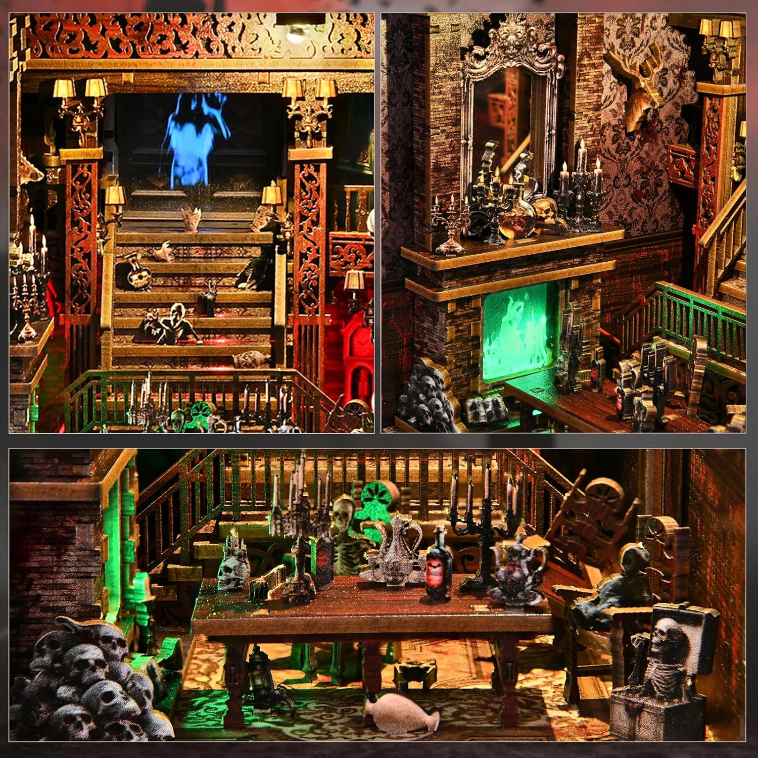 Detalle de ETKVR Book Nook Kit – Horror DIY Booknook Modell mit LCD, LED und Spiegelillusion für dein Bücherregal