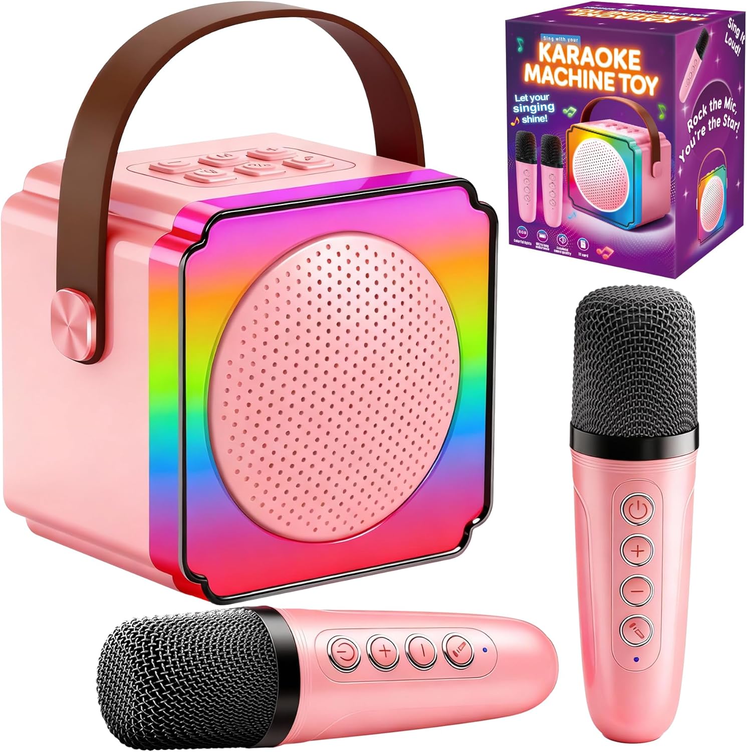 Gontence Karaoke con Microfono: Karaoke Bluetooth a 2 microfoni per bambini 3–15 anni