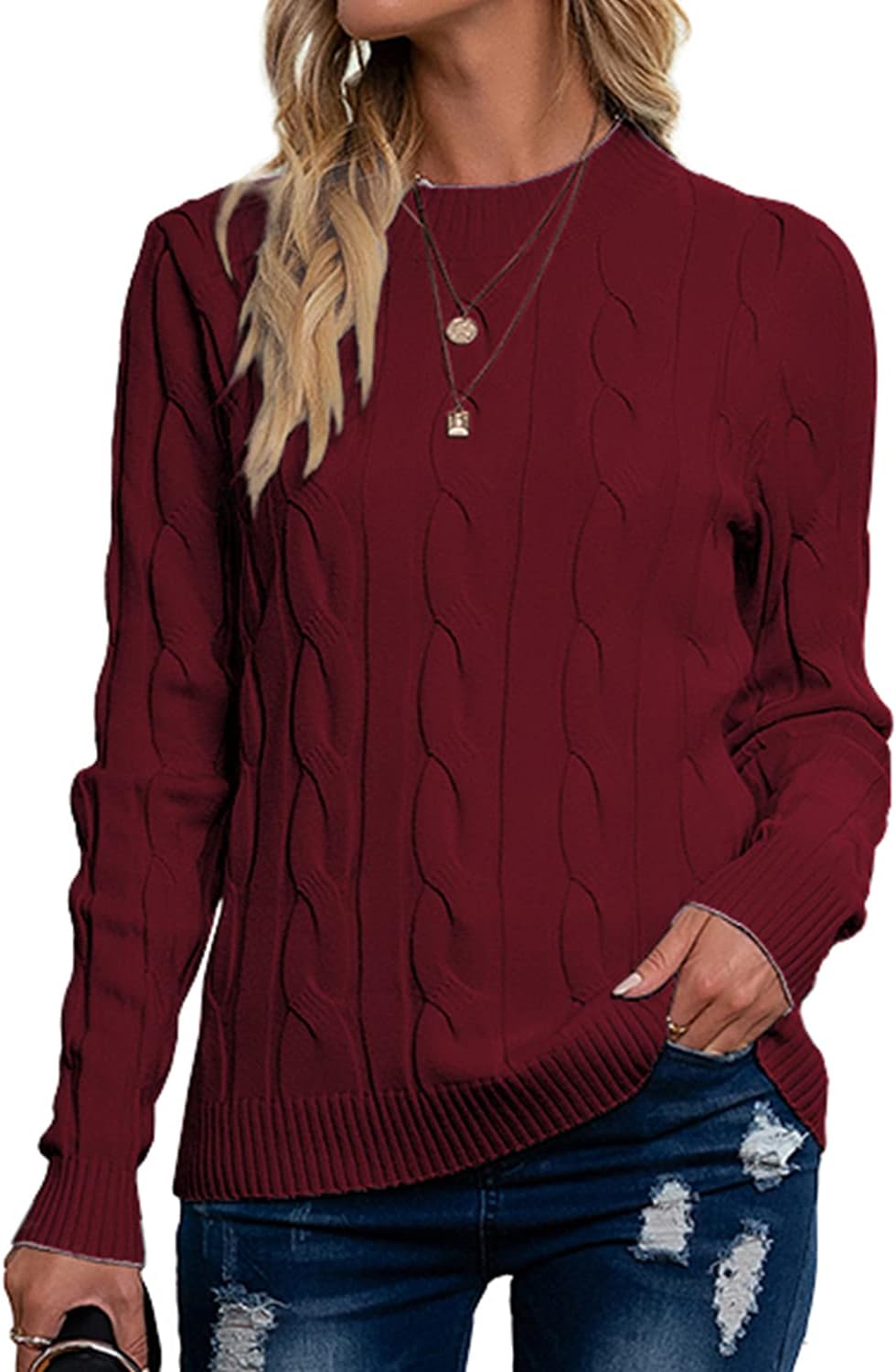 Detalle de Breampot Damenpullover Rundhals Zopfmuster
