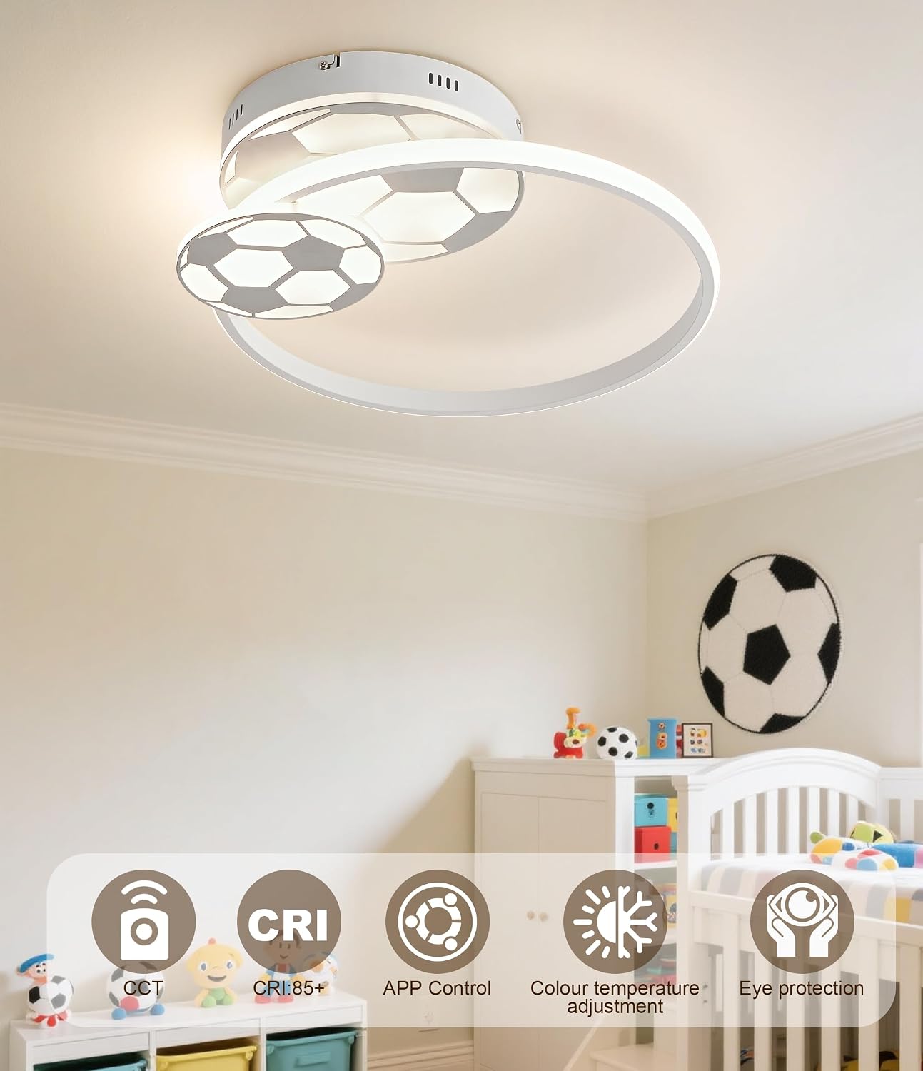 Thumbnail 6 de KAUCQI 35CM Plafoniera LED per Camera dei bambini, Dimmerabile e Con Telecomando – Design Calcio