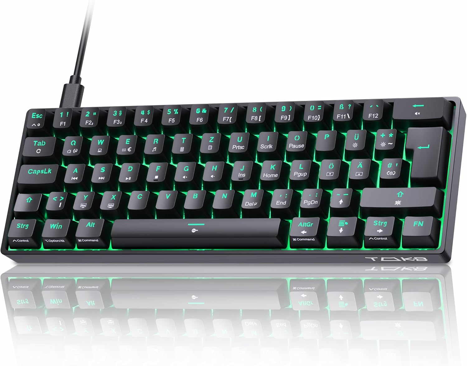 Detalle de TMKB T61SE Gaming Mechanische Tastatur mit Deutsches QWERTZ Layout, Blauer Schalter, Schwarz