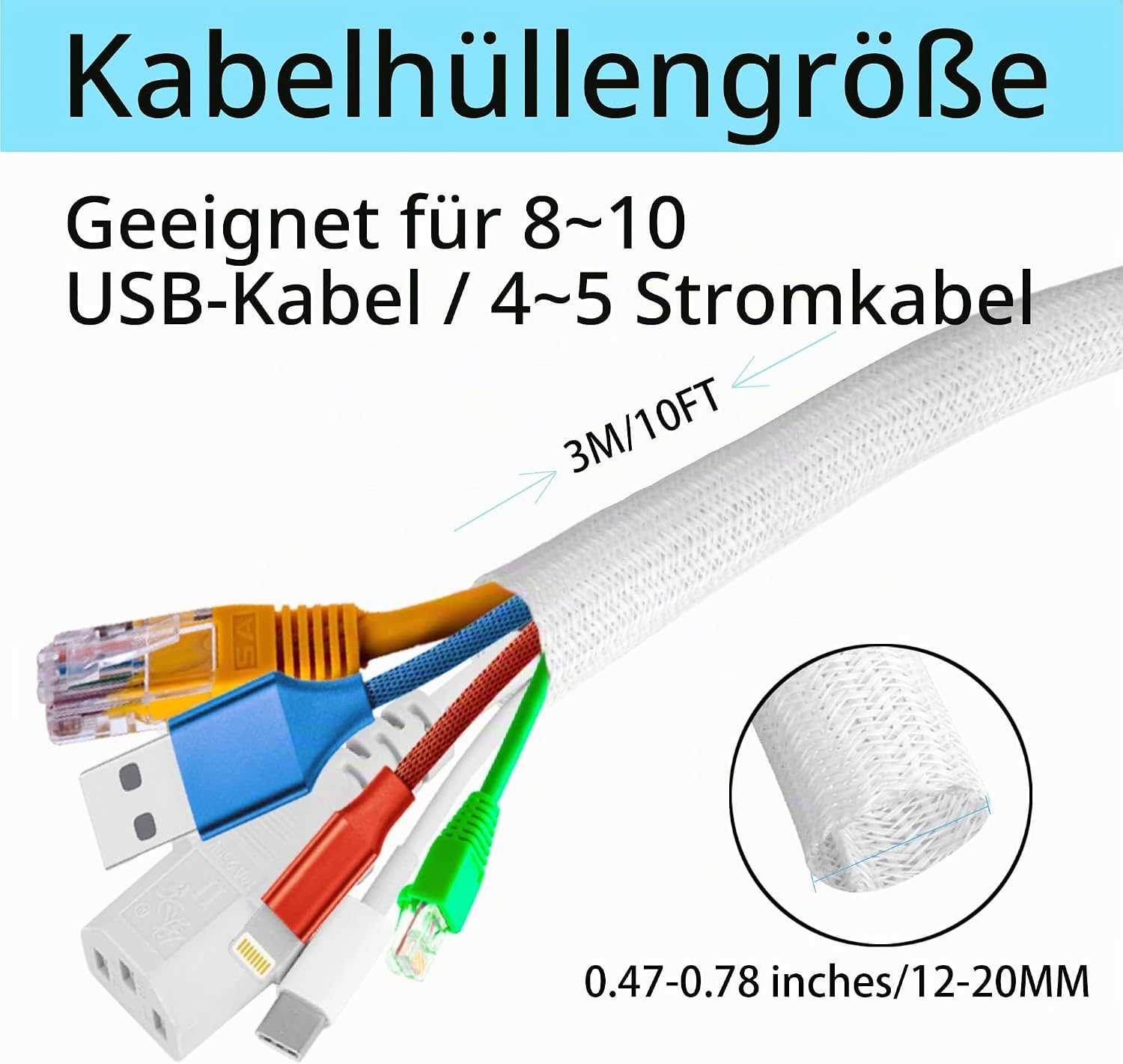 Thumbnail 3 de Josnown Selbstschließend Kabelkanal 6 m – flexibler Kabelschlauch 12–20 mm, weiß