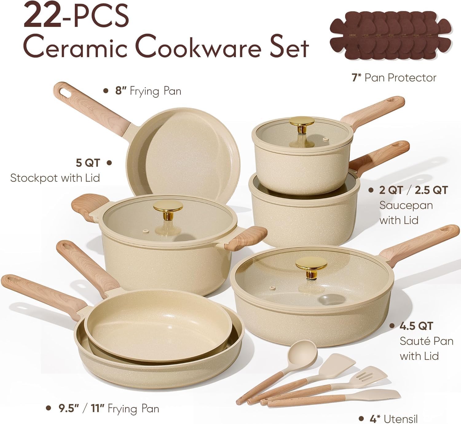Thumbnail 1 de Carote 22-Piece Pots and Pans Set (Nonstick Ceramic, PFAS/PFOA-Free) with Lids, Utensils & Pan Protectors