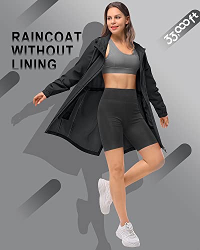 Detalle de 33,000ft Women's Lightweight Packable Waterproof Rain Jacket — Hooded, Long Style (Black, L/14)