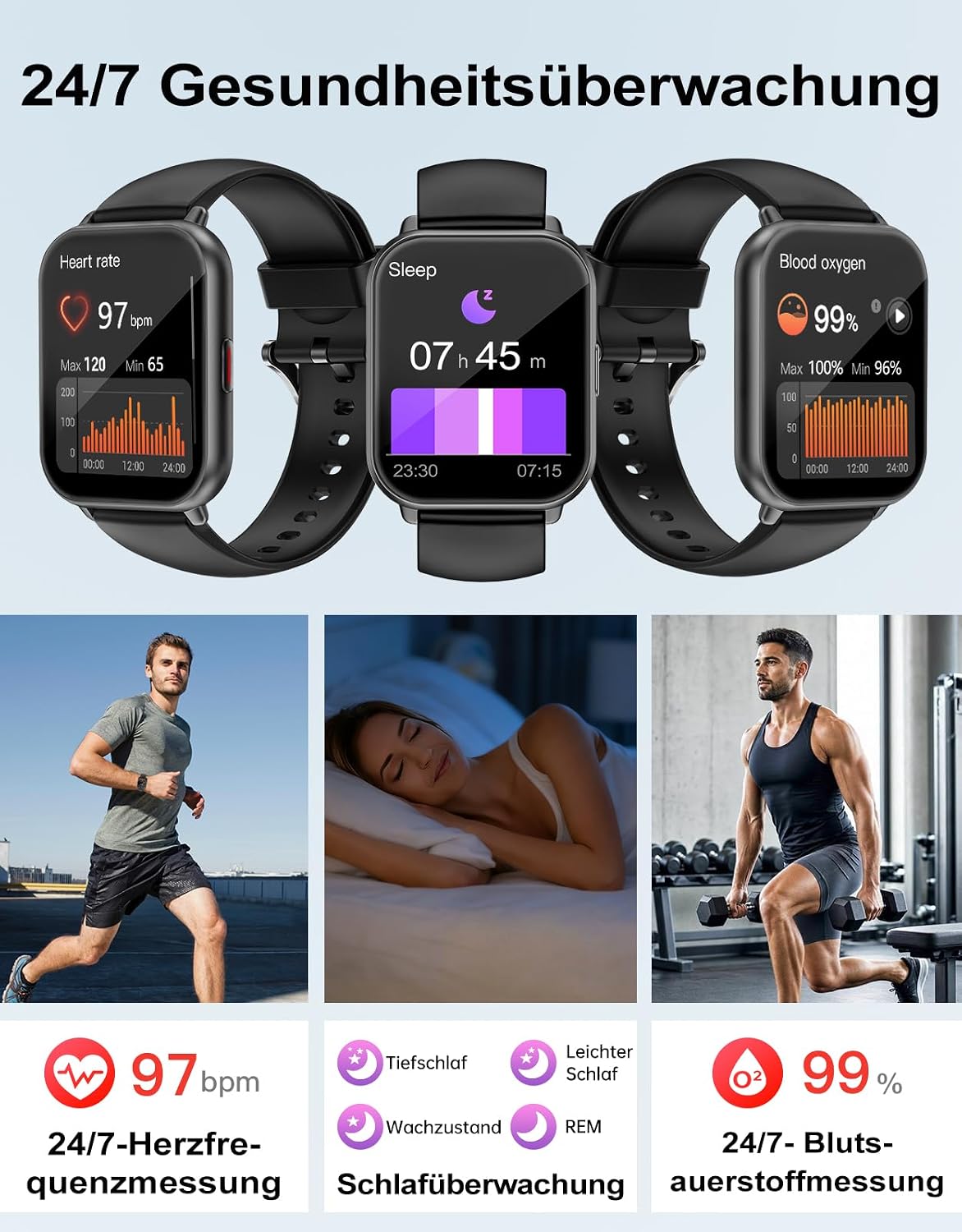 Detalle 2 de RUIMEN Smartwatch Fitnessuhr mit SpO2- und Pulsmessung