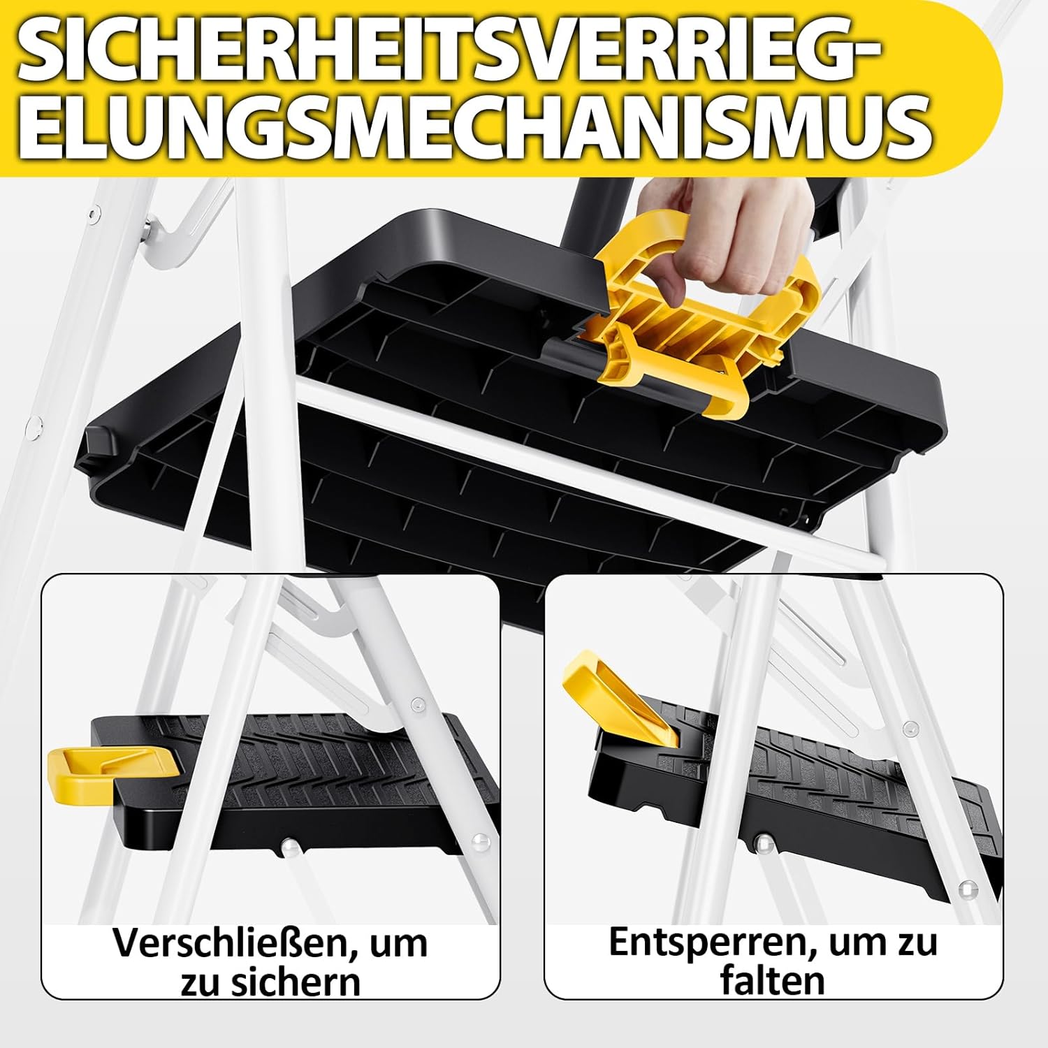 Detalle 1 de KINGRACK Trittleiter 5 Stufen klappbar mit Werkzeugtray
