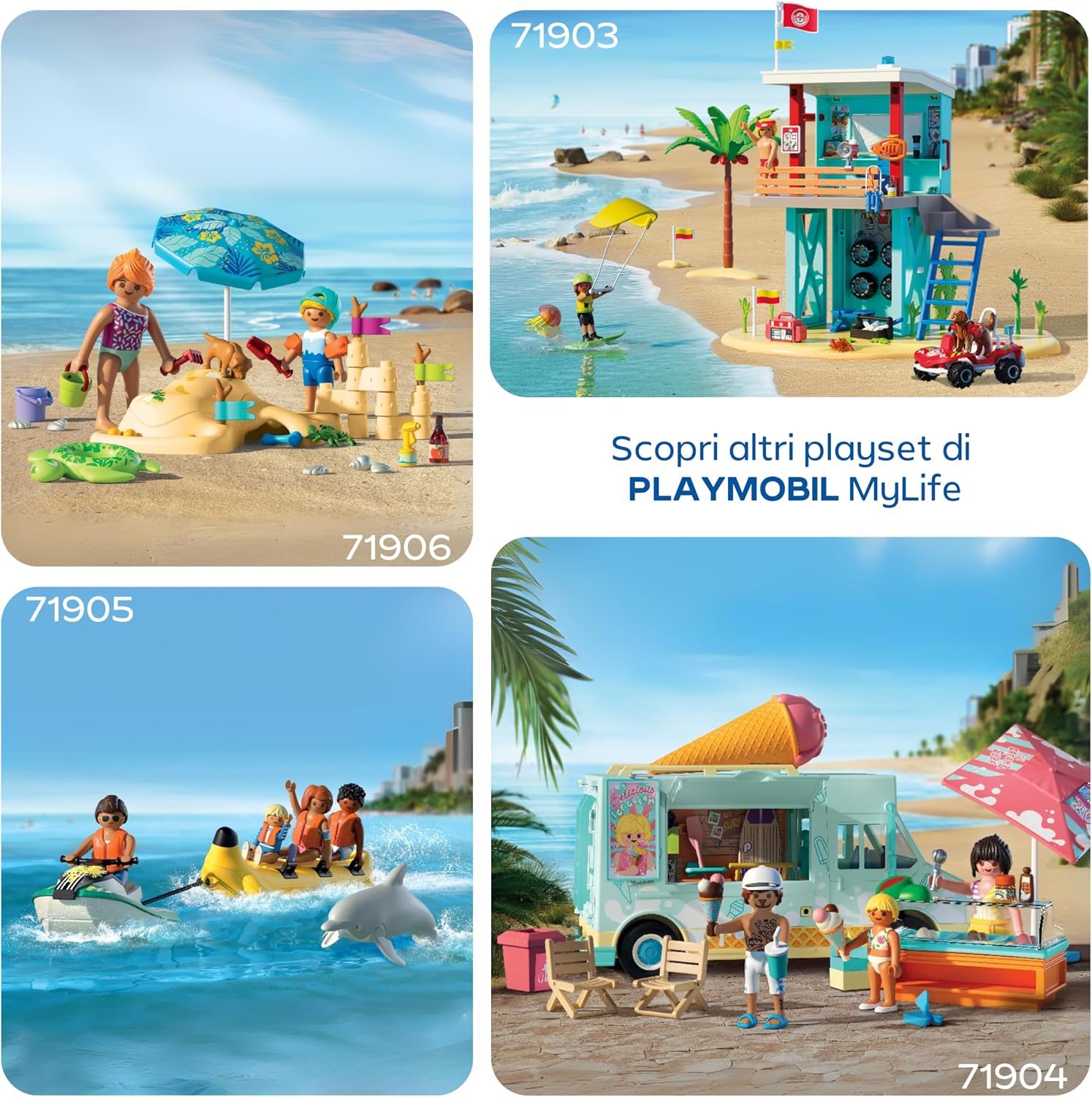 Detalle de PLAYMOBIL Vacanza sulla Spiaggia 71906 – Divertimento in Famiglia al Mare