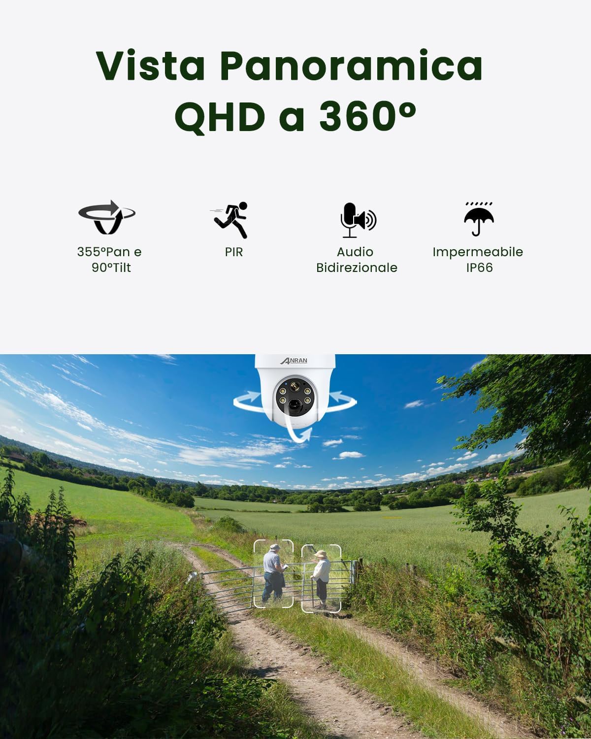 Detalle de ANRAN G1 Pro Telecamera Solare 2K 360°