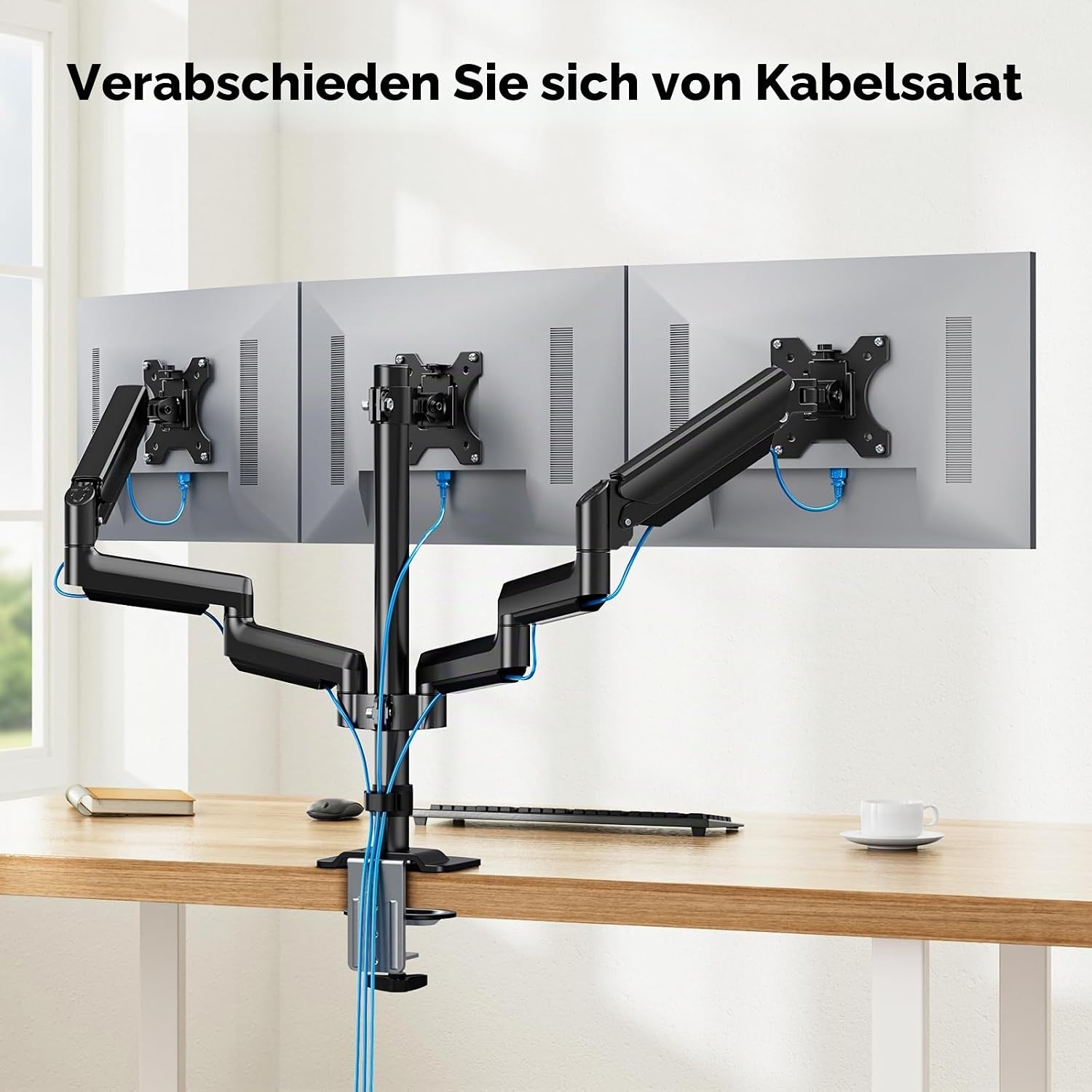Thumbnail 6 de HUANUO Monitorhalterung 3 Monitore für 13–27 Zoll – Gasfederarm, 8 kg je Arm, VESA 75x75/100x100