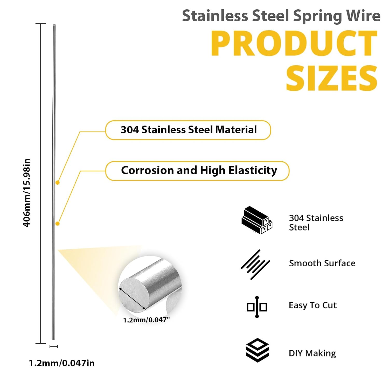 Thumbnail 1 de Phiocxem 1.2MM-BXGTH 304 Stainless Steel Spring Wire, 1.2 mm, 30 Pack