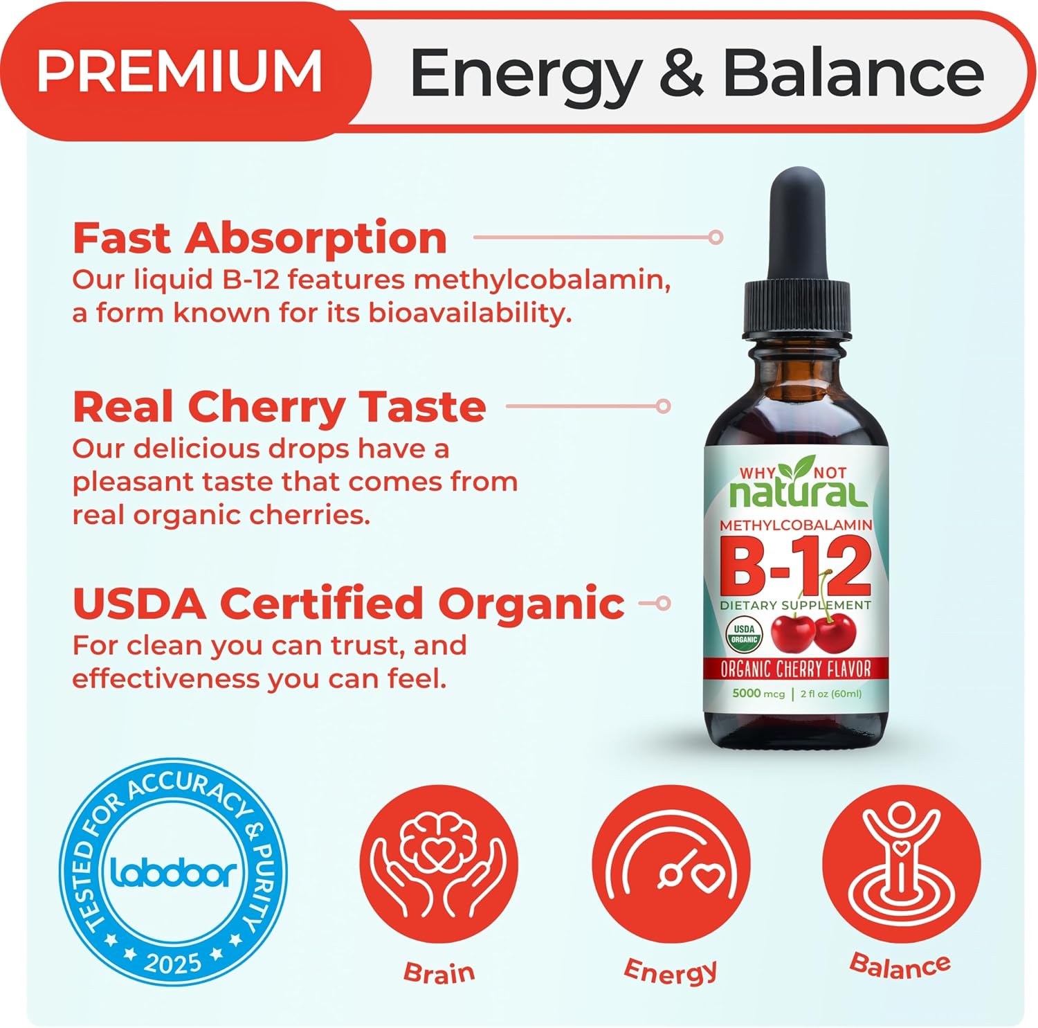 Detalle 2 de Why Not Natural B12102 Liquid Vitamin B12 Drops, 5,000 mcg Methylcobalamin