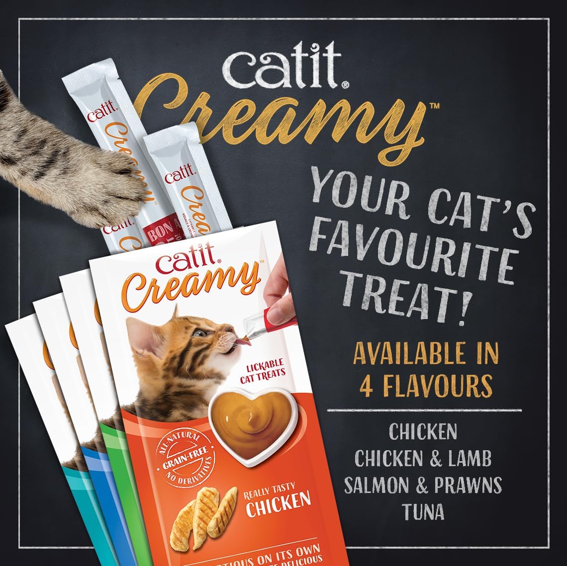 Detalle de Catit Creamy Pâte à lécher Hydratante pour Chat – Poulet et Agneau, 50 x 10 g