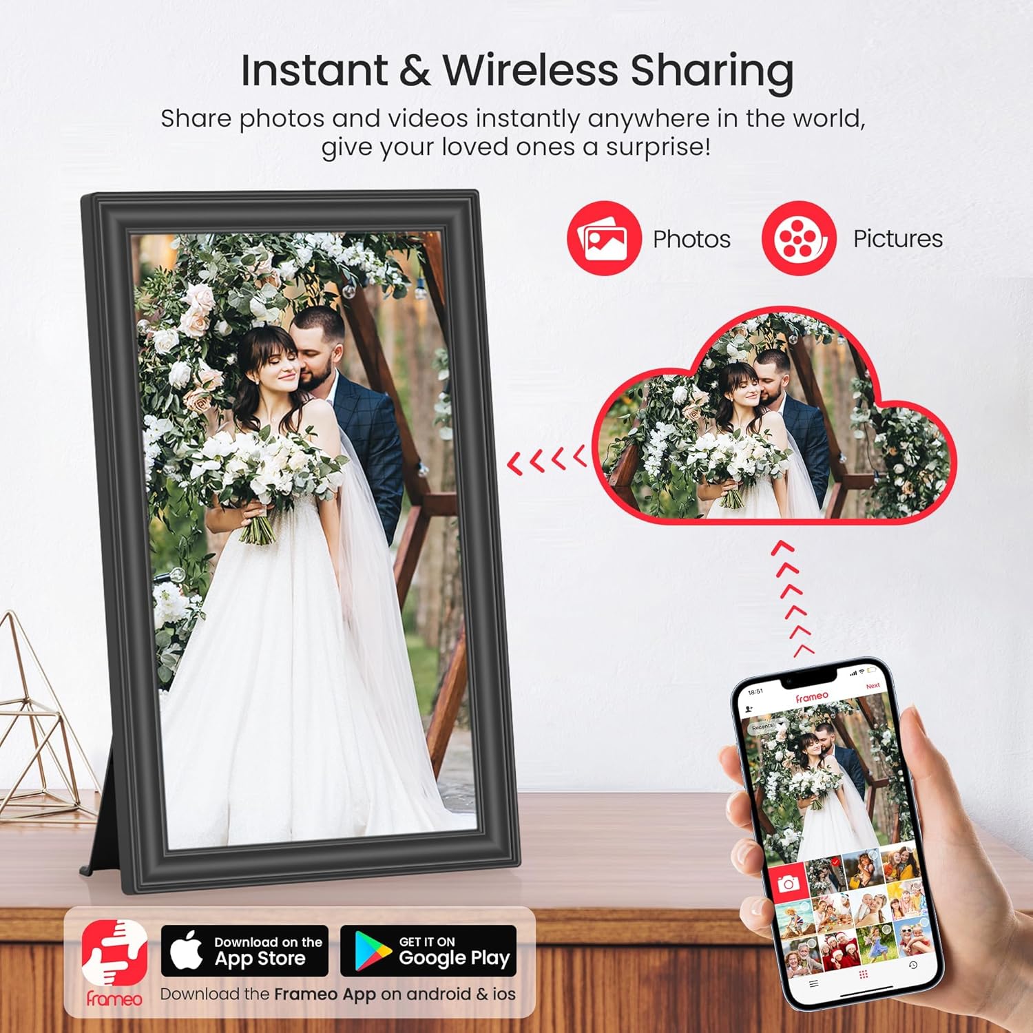 Thumbnail 1 de 64GB 15.6" Frameo WiFi Digital Photo Frame (Black) – 1920×1080 FHD Touch Screen, Auto Rotate, Wall Mountable