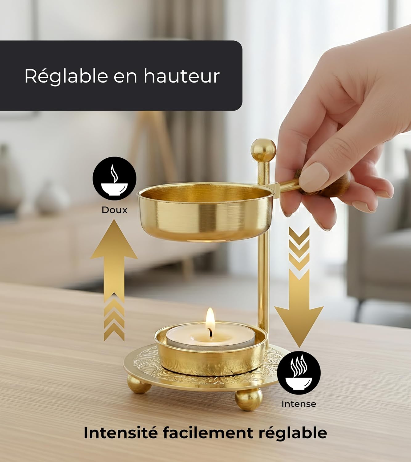 Detalle de Incensera Brûleur d'encens réglable en hauteur Doré