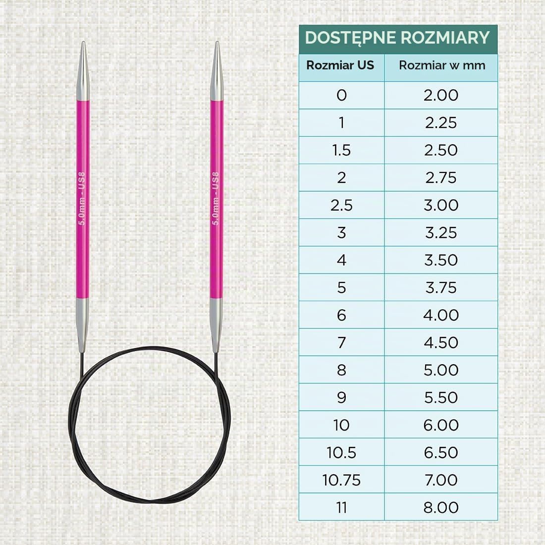 Detalle 2 de KnitPro KP47071 okrągłe druty na żyłce 5 mm, aluminiowe, różowe