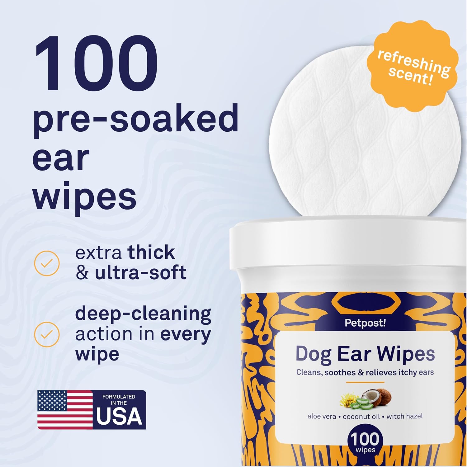 Detalle 2 de Petpost 猫・犬用耳クリーニングシート 100枚入り、ココナッツオイル・アロエエキス配合