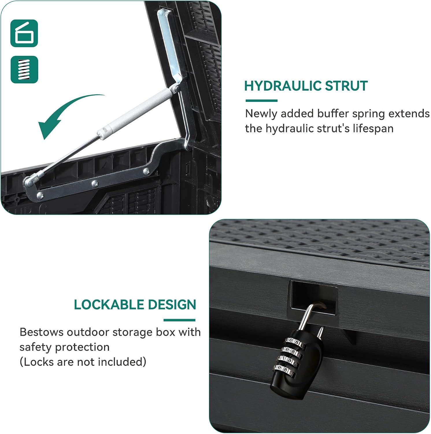 Thumbnail 5 de YITAHOME 100 Gallon Resin Deck Box — Weather-Resistant Outdoor Storage with Lock, Bench Seating