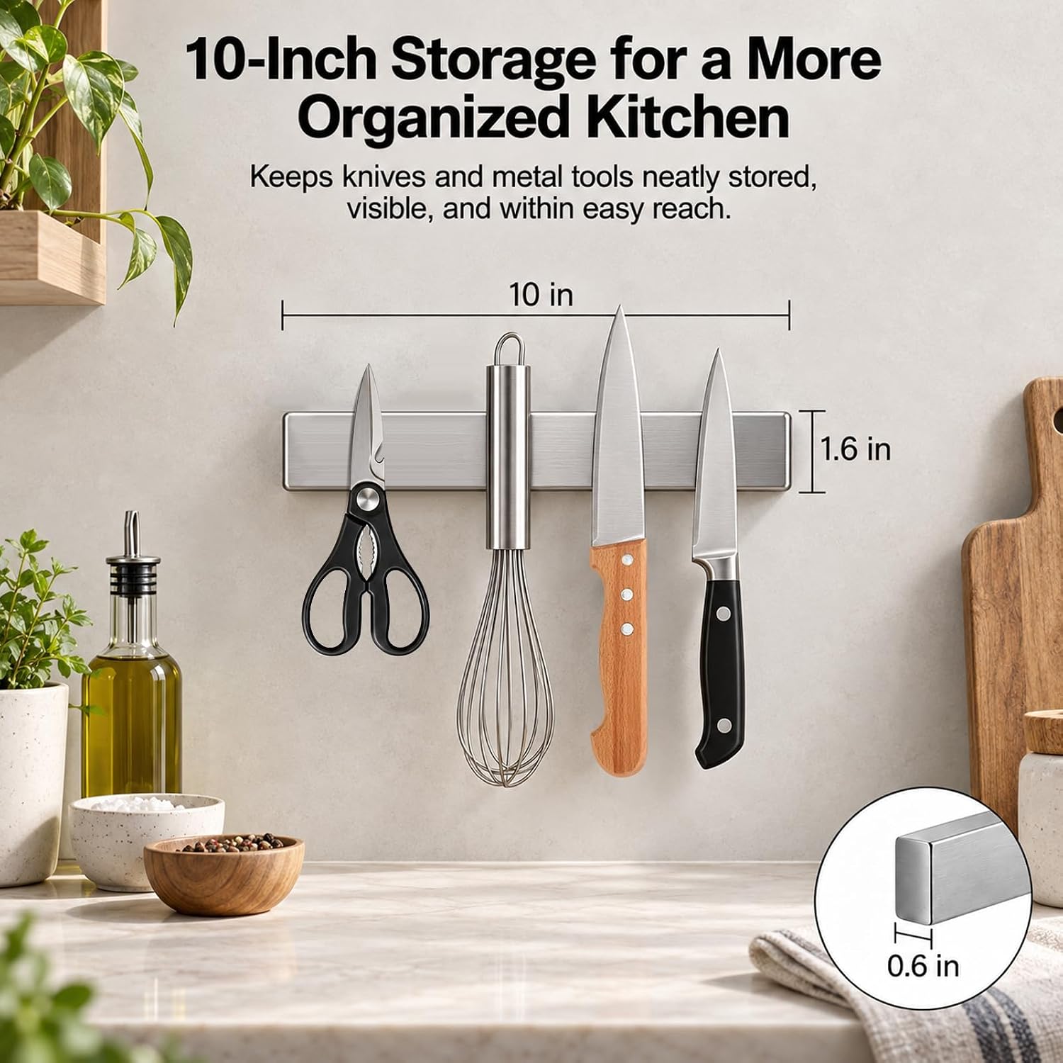 Detalle 2 de Ninonly DJ-10-TO Magnetic Knife Holder, 10-Inch Stainless Steel Wall Mount