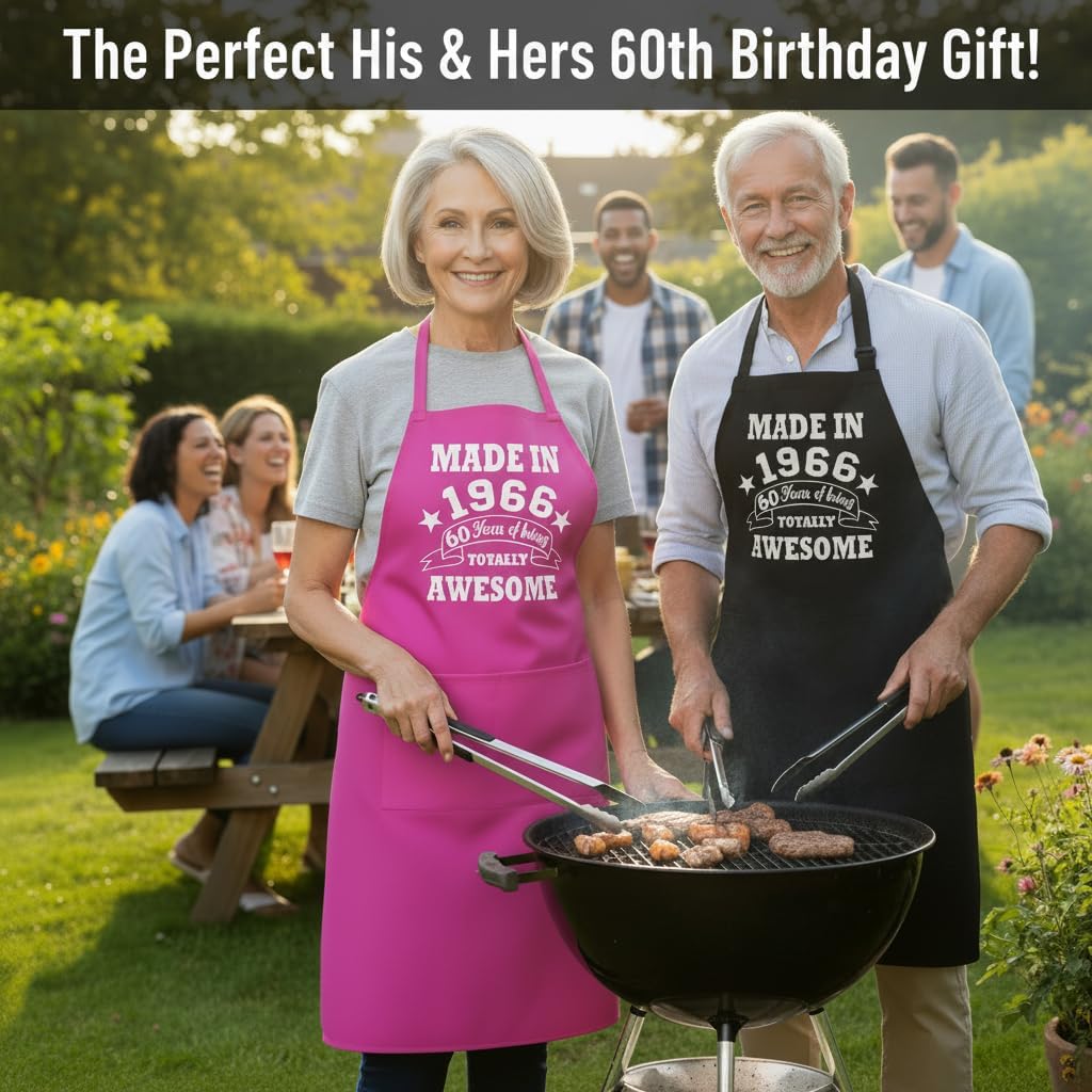 Detalle 2 de Print4U Made in 1966 60th Birthday Apron – His & Hers Kitchen Gift (One Size, Machine Washable)