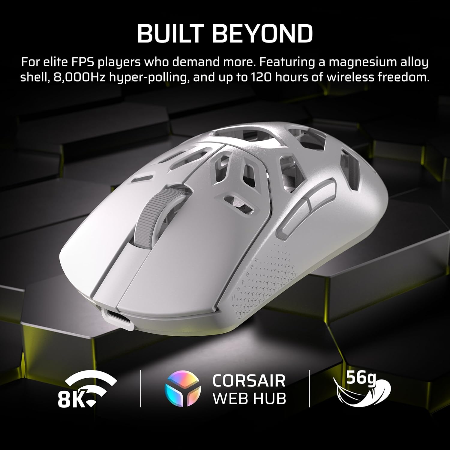 Thumbnail 1 de Corsair SABRE v2 PRO Wireless MG FPS Gaming Mouse (White) – MARKSMAN S, 33,000 DPI, 8,000Hz