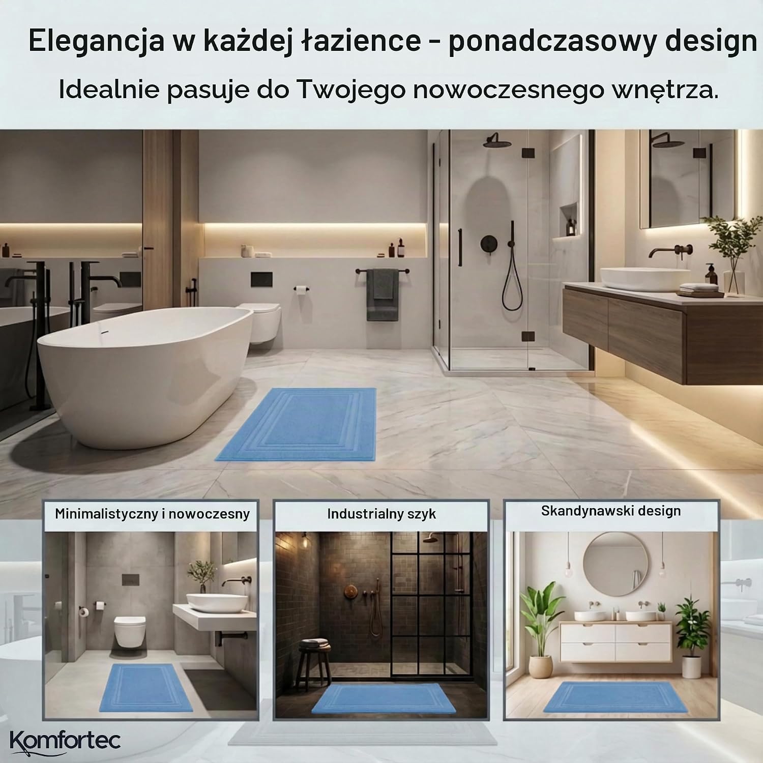 Detalle de Komfortec kmf-bathmat-50x70-hellblau – 2 bawełniane dywaniki łazienkowe