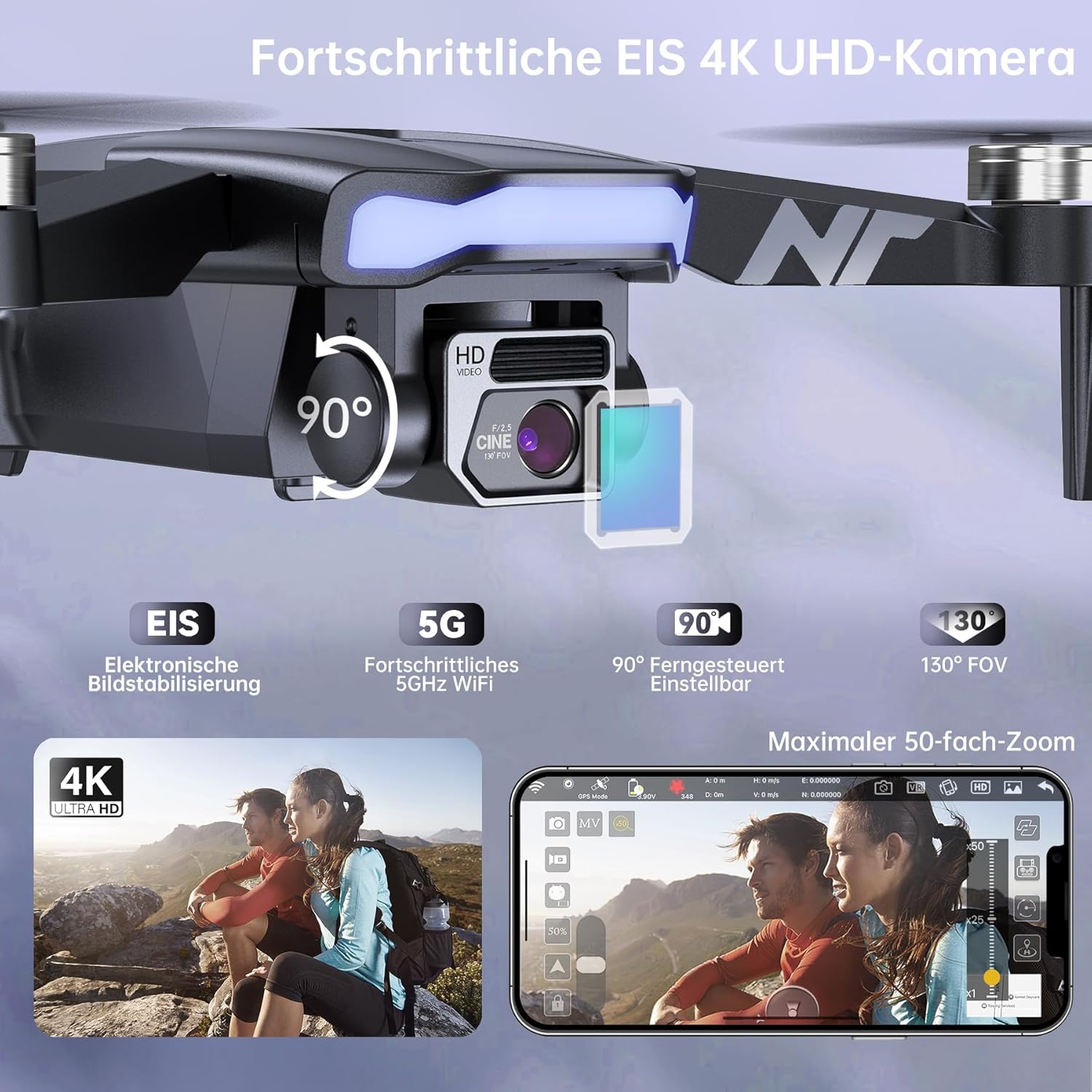 Detalle de NAFYRE N11 PRO GPS-Drohne mit Kamera 4K UHD – 90 Min Flugzeit, 1.014 m Reichweite
