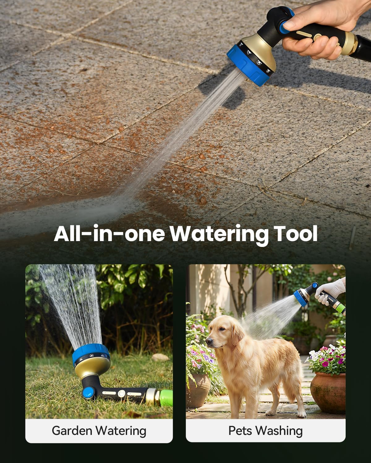 Thumbnail 6 de RAINPOINT all-metal hose pipe spray gun with thumb flow control and 10 spray patterns (blue)